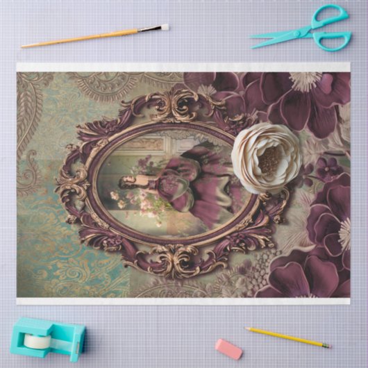 バロックエレガントレディーブーファントドレスポートレートアート 薄葉紙 (クラフト)