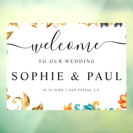 バロックエレガント金ゴールドティール（緑がかった色）結婚のウェルカムサイン ウィンドウサイン (シート3)