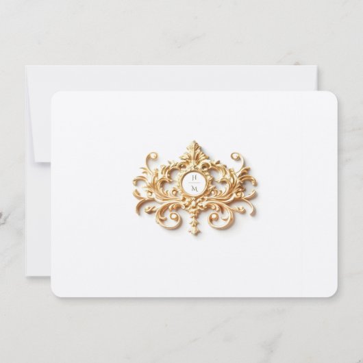 バロックエレガント金ゴールド付きダスティブルーRSVPカード 招待状 (裏面)
