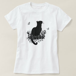 バロックキャットヴィンテージフラワーフローラダークバタフライ Tシャツ