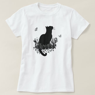 バロックキャットヴィンテージフラワーフローラダークバタフライ Tシャツ