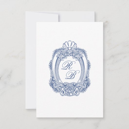 バロッククレストフランスのブルーイニシャルアンティーク結婚ズ ノートカード (正面)