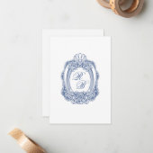 バロッククレストフランスのブルーイニシャルアンティーク結婚ズ ノートカード (正面/裏面インサイチュ)