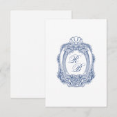 バロッククレストフランスのブルーイニシャルアンティーク結婚ズ ノートカード (正面/裏面)