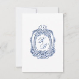 バロッククレストフランスのブルーイニシャルアンティーク結婚ズ ノートカード