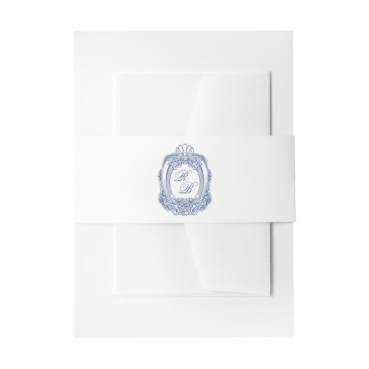 バロッククレストフランスのブルーイニシャルアンティーク結婚ズ 招待状ベリーバンド (正面例)