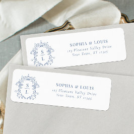 バロッククレストモノグラムブルー結婚ズ差出人住所 ラベル