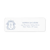 バロッククレストモノグラムブルー結婚ズ差出人住所 ラベル (正面)