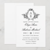 バロッククレストモノグラム ブラック＆ホワイト ウェディング 招待状 (正面/裏面)