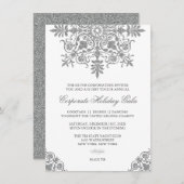 バロックシルバーグリッタールックホリデーパーティー 招待状 (正面/裏面)