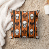 バロックスカルストライプパターンオレンジブラック クッション (ブランケット)