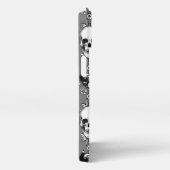 バロックスカルストライプパターングレー iPhoneケース (右側面)