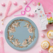 バロックスタイルの天使 ブルー ゴールドの花輪 紙皿 (パーティー)