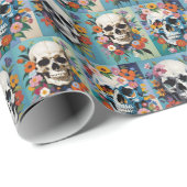 バロックスタイルスカルとバラ ラッピングペーパー (ロールコーナー)