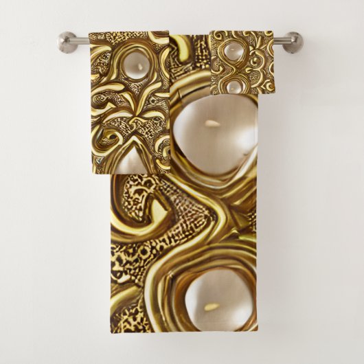 バロックスタイルバニッシュ金ゴールドフローラルパターン バスタオルセット (インサイチュ)