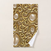 バロックスタイルバニッシュ金ゴールドフローラルパターン バスタオルセット (ハンドタオル)