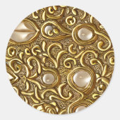 バロックスタイルバニッシュ金ゴールドフローラルパターン ラウンドシール (正面)