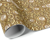 バロックスタイルバニッシュ金ゴールドフローラルパターン ラッピングペーパー (ロールコーナー)