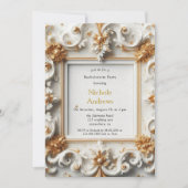 バロックスタイルホワイト金ゴールドバチェロレッテ 招待状 (正面)
