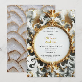バロックスタイルホワイト金ゴールドバチェロレッテ 招待状