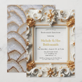 バロックスタイルホワイト金ゴールドブリデスメイドランチョン 招待状
