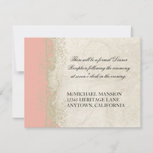 バロックスタイルヴィンテージバラサーモンnクリームレース 招待状 (正面)