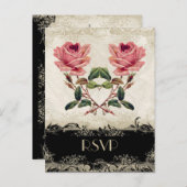 バロックスタイルヴィンテージバラブラックnクリームレース インビテーションポストカード (正面/裏面)