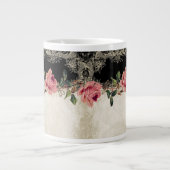 バロックスタイルヴィンテージバラブラックnクリームレース ジャンボコーヒーマグカップ (正面)