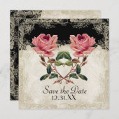 バロックスタイルヴィンテージバラブラックnクリームレース セーブザデート (正面/裏面)