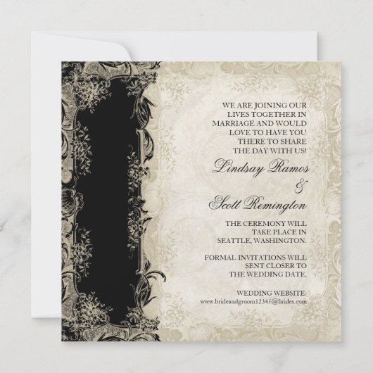 バロックスタイルヴィンテージバラブラックnクリームレース セーブザデート (裏面)