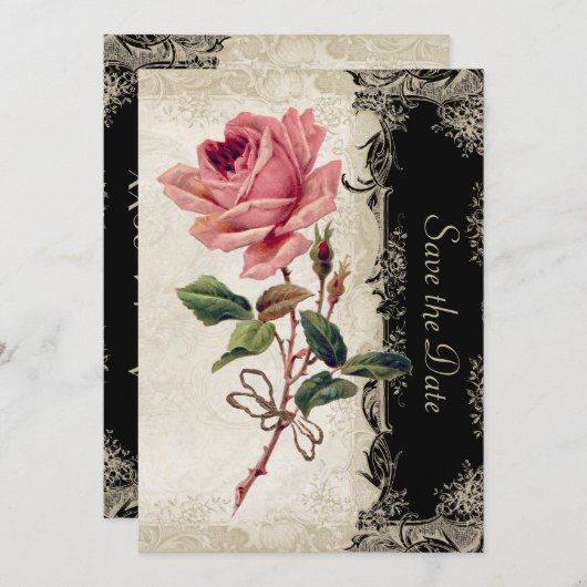 バロックスタイルヴィンテージバラブラックnクリームレース セーブザデート (正面/裏面)