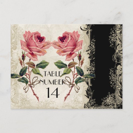 バロックスタイルヴィンテージバラブラックnクリームレース ポストカード (正面)