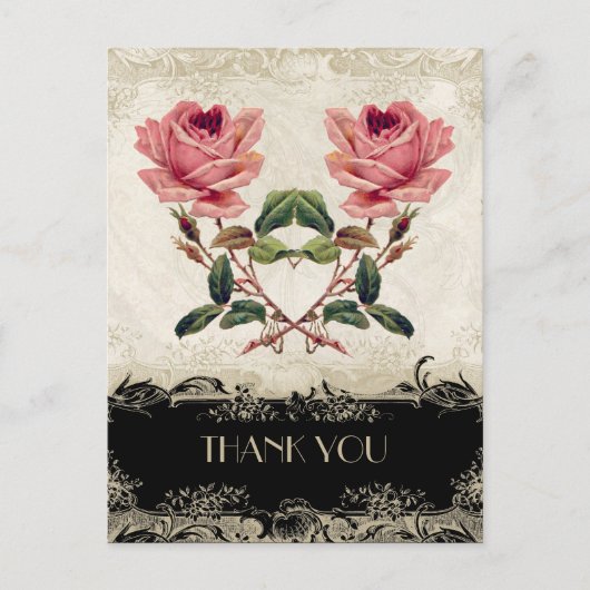 バロックスタイルヴィンテージバラブラックnクリームレース ポストカード (正面)