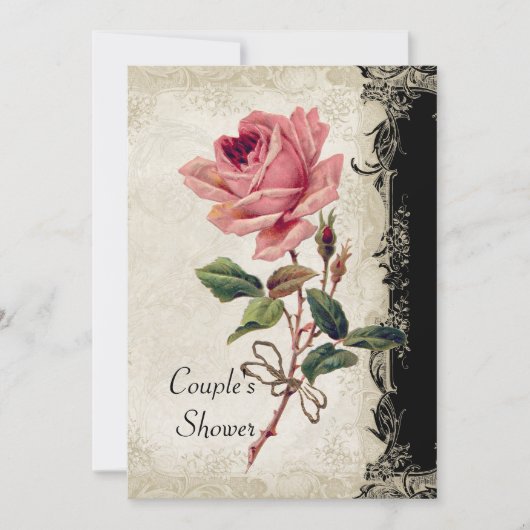 バロックスタイルヴィンテージバラブラックnクリームレース 招待状 (正面)