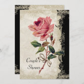 バロックスタイルヴィンテージバラブラックnクリームレース 招待状 (正面/裏面)