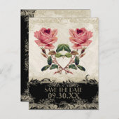 バロックスタイルヴィンテージバラブラックnクリームレース 案内ポストカード (正面/裏面)