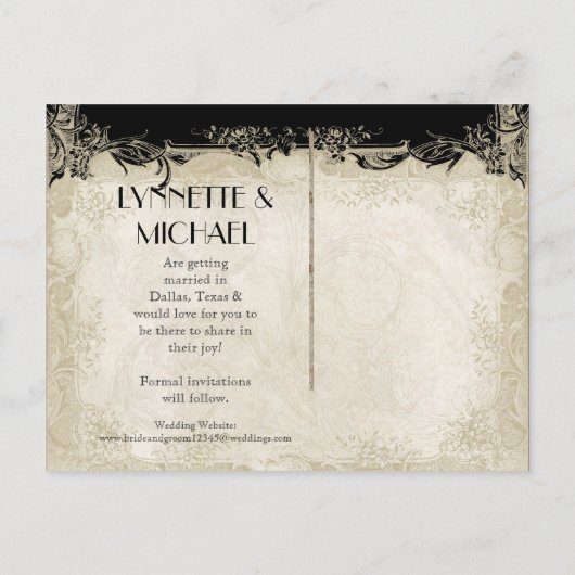 バロックスタイルヴィンテージバラブラックnクリームレース 案内ポストカード (裏面)