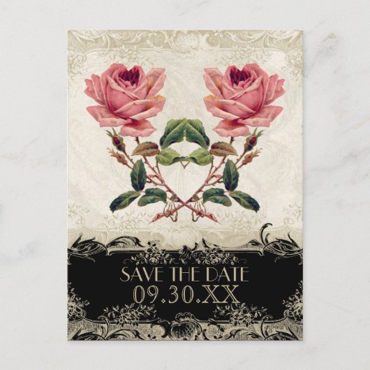 バロックスタイルヴィンテージバラブラックnクリームレース 案内ポストカード (正面)