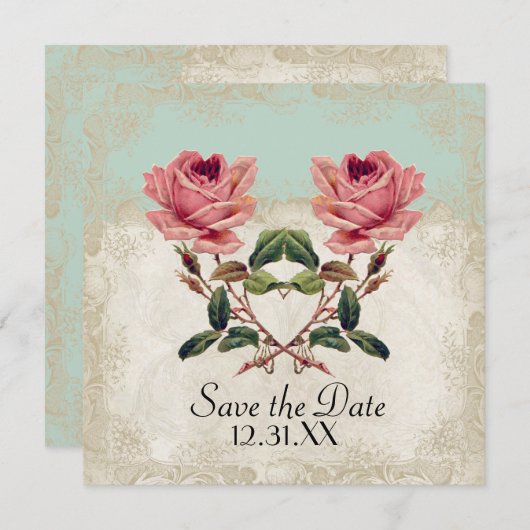 バロックスタイルヴィンテージバラミントンクリームレース セーブザデート (正面/裏面)