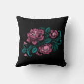 バロックスタイル刺繍ピンクティール（緑がかった色）フローラブラック クッション (裏面)