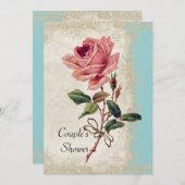 バロックスタイル ヴィンテージ ローズ アクア&クリーム ラッセ 招待状 (正面/裏面)