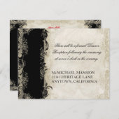 バロックスタイル ヴィンテージ ローズ ブラック アンド クリーム レース 招待状 (正面/裏面)
