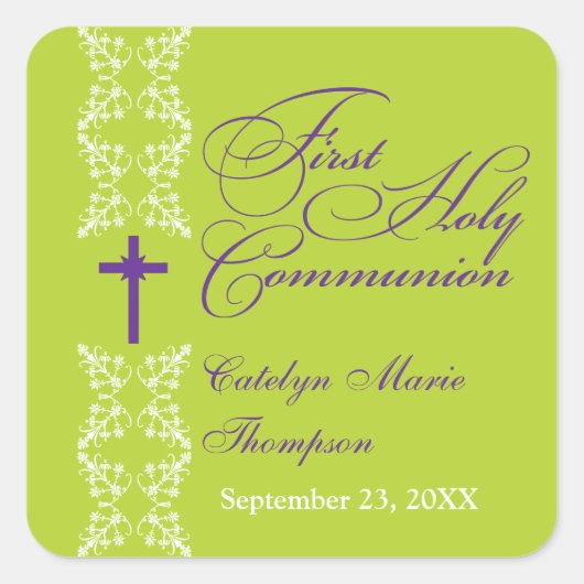 バロックストリップライムファーストホーリーコミュニオン スクエアシール (正面)