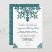 バロックターコイズグリッタールックホリデーパーティー 招待状 (正面/裏面)