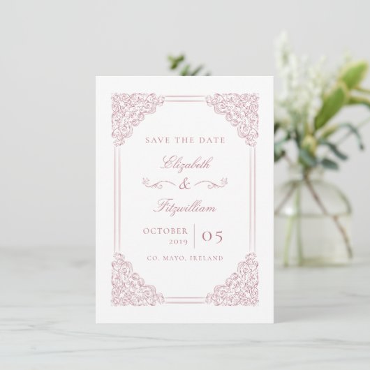 バロックビクトリアンロマンチックなピンクのヴィンテージフレーム セーブザデート (スタンド正面)