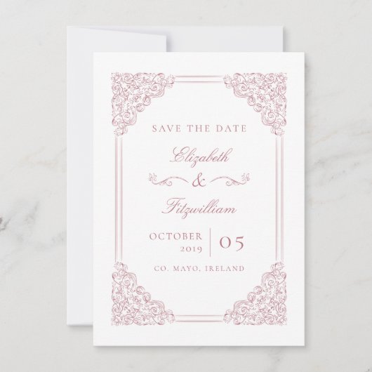 バロックビクトリアンロマンチックなピンクのヴィンテージフレーム セーブザデート (正面)