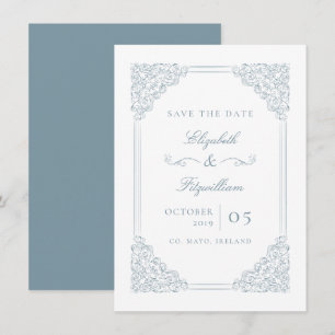 バロックビクトリアンヴィンテージブルーオーナメントフレーム セーブザデート