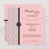 バロックピンクの女の子ベビーシャワー招待状 招待状 (正面/裏面)