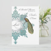 バロックピーコックブライダルシャワー招待状アクアブルー 招待状 (スタンド正面)