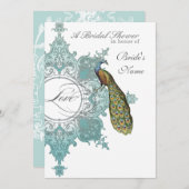 バロックピーコックブライダルシャワー招待状アクアブルー 招待状 (正面/裏面)